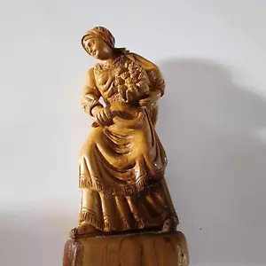 Wooden Hand Carved Sculpture / Figurine Farmer Women w/ Wheat / Olive Wood 10.5" - Picture 1 of 7