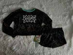 Nickelodeon Rugrats Girls Pajamas PJs Sz 12 Shirt Shorts 2 Pc Neon Black - Picture 1 of 11