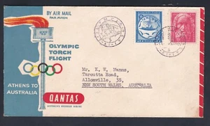 1956 OLYMPIC TORCH FLIGHT PRE-DECIMAL STAMP QANTAS SOUVENIR COVER #26 - Picture 1 of 2