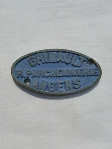 plaque métallique publicité Grimault parcheminerie Angers balance à grain - Photo 1/3