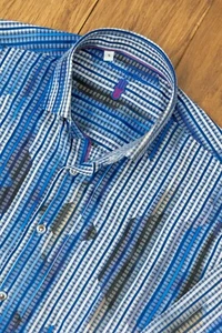 Luchiano Visconti Black Geometric Striped Button Up Shirt Blue Men's Size Small - Picture 1 of 11
