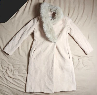 Club Monaco Light Pink Women's Overcoat Size 34 Faux Fur Collar Long Sleeve Coat Foto 1 de 4