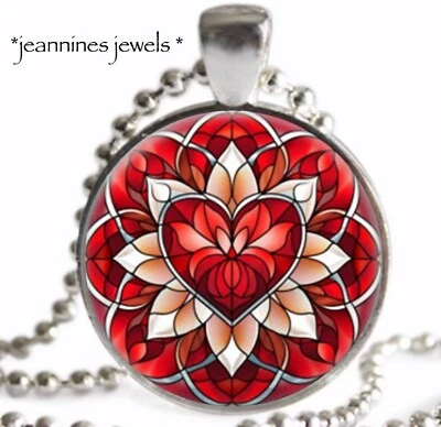 Collar con dije de corazón de San Valentín imitación vitral arte impresión colgante de plata Foto 1 de 4