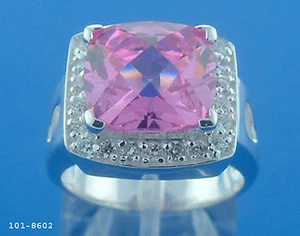 Anillo de Plata de Ley 925 y Corte Cuadrado Piedra Rosa Acabado Oro Blanco 8602 Talla 7 - Imagen 1 de 3