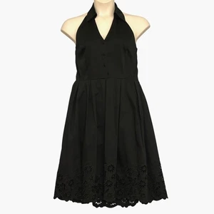 VTG Spenser Jeremy Women Dress 14 Black Halter Eyelet Whimsigoth Cottagecore - Picture 1 of 15
