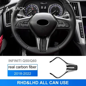 Real Hard Carbon Fiber Steering Wheel Cover Trim For Infiniti Q50 Q60 2018-2022 - Imagen 1 de 7