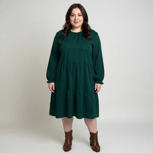 LuLaRoe Women’s XL Annabelle Ruffle Tiered Long Sleeve Dress Emerald Green - Picture 1 of 9