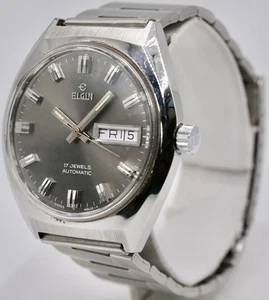 Vintage 1970s Elgin Automatic Stainless Watch Swiss Made FHF 909 Needs Service - Picture 1 of 24