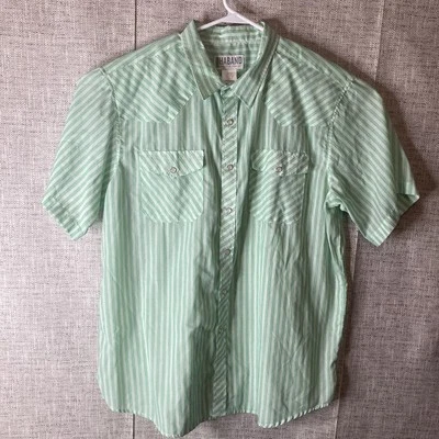 Haband Quailty & Comfort Pearl Snap Shirt Mens XL Green Striped Short Sleeve. - Image 1 of 4