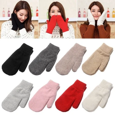 Thickened Wool Knitted Breathable Mittens Cute Furry Gloves  Winter - Image 1 of 4