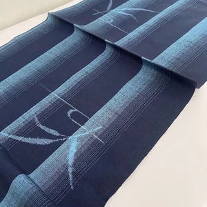 Marine Tide #A 14.5x40 Vintage Hand Woven Tsumugi Silk Kimono Fabric TJ37 - Picture 1 of 6