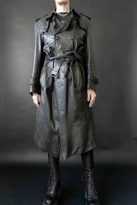 Trench vintage in pelle con cintura, M-L - Foto 1 di 6