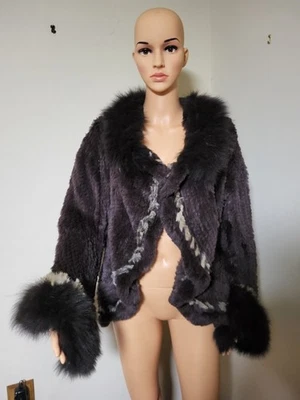 Chaqueta de piel de conejo tejida genuina Adrienne Landau talla S-M  Foto 1 de 4