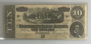 ANTIQUE 1864 $10 CONFEDERATE CURRENCY CIVIL WAR TEN DOLLAR BILL LINCOLN GRANT - Picture 1 of 3