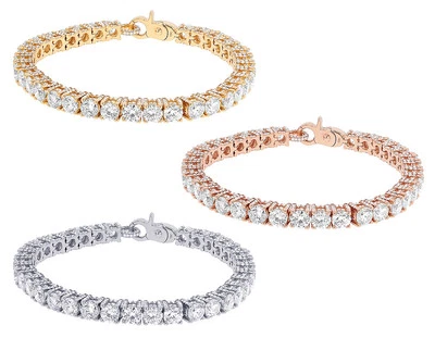 50 Ptr Solitaire 21 CT Real Diamond 3D Tennis Bracelet 5MM 7.5" 10K Gold - Image 1 of 4