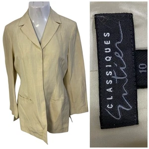 Classiques Entier Blazer Womens Sz 10 Tan Linen Silk Office Corpcore Boardroom - Picture 1 of 14