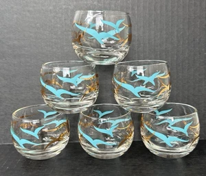 Federal Glas Roly Poly Gläser Türkis Gold Möwen Barware Vintage 6er Set MCM - Bild 1 von 9
