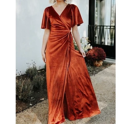 NWT Baltic Born Meghan Velvet Wrap Maxi Dress Bronze Party Evening L - Image 1 of 4