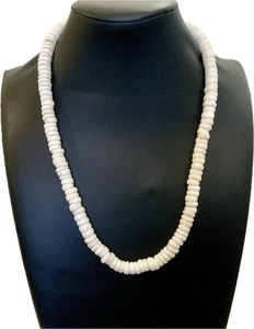 Vintage echte weiße Puka Muschel Halskette 8 mm Boho Hawaii 19" Fassverschluss - Bild 1 von 10