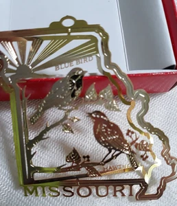 Missouri Souvenir Ornament Nations Treasures 24kt Gold Finish Messing Vogel Blume - Bild 1 von 16