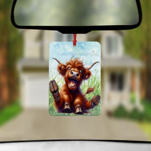 Legs Up Highland Cow Funny Car Air Freshener, Double Sided + Fragrance Bottle - Picture 1 of 7