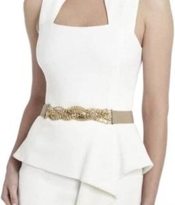 BCBGMaxazria Braided Rhinestone Stretch Waist Belt OS Elastic Gold NUDE NEW WMNS - Picture 1 of 19