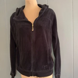 Juicy Couture Sudadera con Capucha Terciopelo Negro Cremallera J Logo Chaqueta de Pista Y2K Coqueta M - Imagen 1 de 12