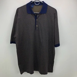 Jeff Rose Mens Short Sleeve Polo Shirt Size L Geometric Navy Gold Italy - Picture 1 of 7