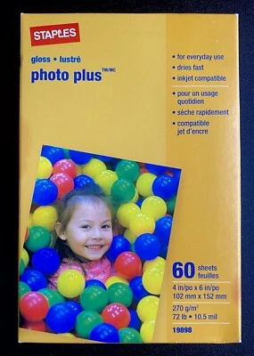 Impresora de inyección de tinta de papel fotográfico brillante STAPLES Photo Plus 60 hojas 4 x 6 pulgadas Foto 1 de 2
