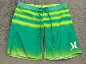 Hurley Board Shorts Youth Size XL Green Yellow Drawstring Stripes Beach Surf - Picture 1 of 4