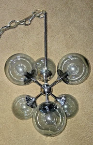 RETRO CHROME & GLASS 6 CLEAR GLOBE LIGHTOLIER "SPUTNIK" PENDANT LIGHT FIXTURE - Picture 1 of 4