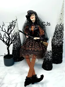 Witch Crafters Halloween Witch Doll Shelf Sitter Orange Broom New - Picture 1 of 11