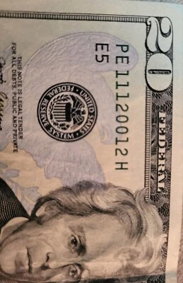 FEDERAL RESERVE $20 NOTE VERY LOW SERIAL NUMBERS AND UNIQUE NUMBERS FAST DELIVER - Image 1 of 2
