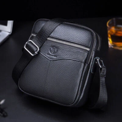 Hombres Bolso Bandolera Cuero Genuino Bolso Mensajero Bandolera Hombro Viaje de Negocios con Foto 1 de 4