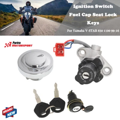 Juego de llaves de bloqueo de asiento tapa de combustible para Yamaha V-STAR 650 1100 1999-2016 Foto 1 de 4