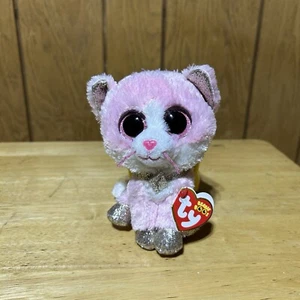 TY Beanie Boos Fiona il gatto rosa peluche seduto scintillante 7” 2022 TySilk NUOVO - Foto 1 di 13