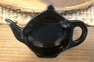 Le Gourmet Chef Tea Bag Holder Tidy Spoon Rest Teapot Shape Black Ceramic - Picture 1 of 3