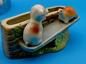 Vintage Ceramic Hornsea Pottery Cute Turtle, Puppy on swing Planter - Picture 1 of 12