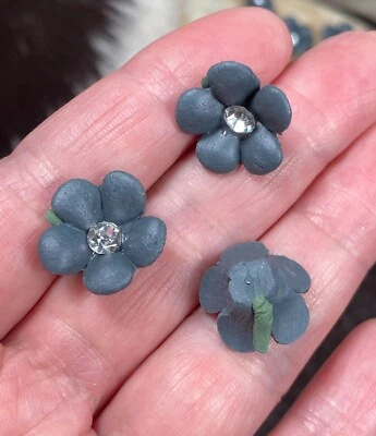 Porcelain Flowers Black Gray Rose Rhinestone center DIY Shabby Chic 17mm 20 pcs - Image 1 of 4