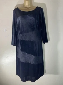 Womens Per Una M&S Uk 12 Black Velour Knee Length 3/4 Sleeve Bodycon Dress - Picture 1 of 6