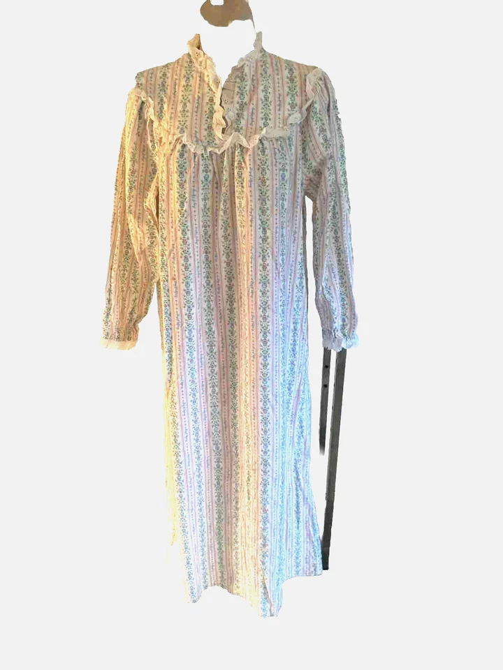 Camisón Lanz of Salzburg Todo Algodón Franela Suave Floral Blanco Rosa Azul Largo P Foto 1 de 4