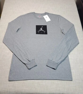 耐克 Air Jordan 衬衫中号男式灰色黑色长袖 Jumpman 标志 Crew — 第 1/4 张图片