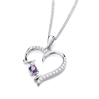 925 Sterling Silver MUM Heart Amethyst Pendant Necklace + 16 18 20 inch Chain - Image 1 of 4