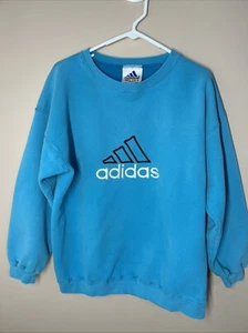 Sudadera Pullover Vintage Años 90 Y2K Adidas Cuello Redondo Mediana Azul Bordada - Imagen 1 de 12