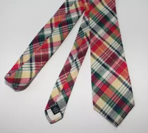Plaid Madras Boston Clipper Tie Preppy 3.25" Cotton Red Blue Green Yellow Ivy - Picture 1 of 6