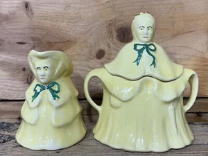 Vintage Yellow Sugar And Creamer Set Porcelain Pottery Men & Women Made England - Picture 1 of 6