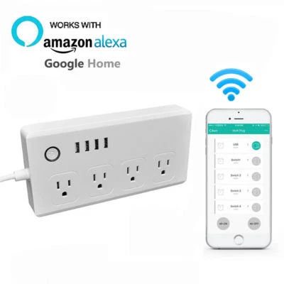 Smart Power Strip Socket Wireless Wifi  4 AC Outlets and 4 USB Ports US Plug - Image 1 of 4