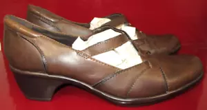 Clarks Marna Brown Leather Shoes Size 8M Slip-On Heeled Strappy 80415 Shoes EUC - Picture 1 of 5