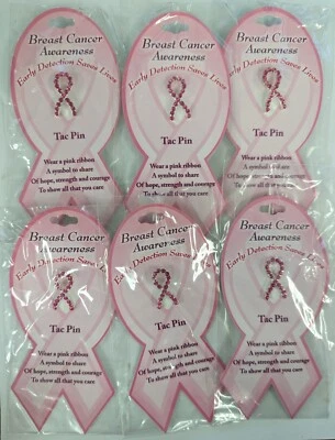 LOTE DE 12 - PIN TAC ROSA CONCIENTIZACIÓN SOBRE EL CÁNCER DE MAMA CON CUENTAS EN FORMA DE CINTA NUEVO EN PAQUETE Foto 1 de 2