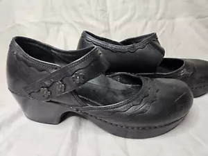 Dansko Mary Jane Clogs Womens US 10 10.5 EUR 40 Leather Black Chunky Heel Shoes - Picture 1 of 9